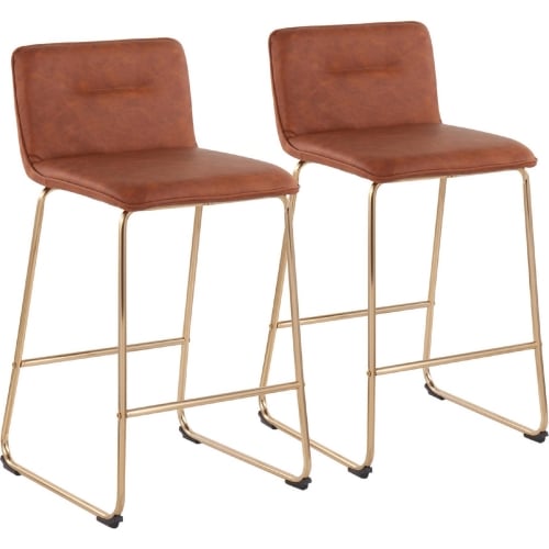 Casper 26" Counter Stool in Camel Leatherette & Gold Metal (Set of 2)